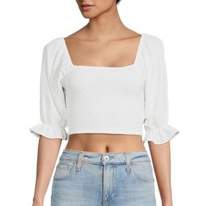 BCBGeneration smocked white crop top cinched sleeves size small puffed sleeves